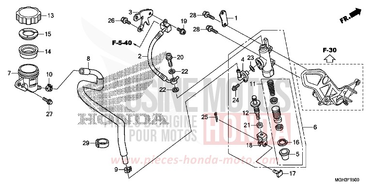 RR. BRAKE MASTER CYLINDER for VFR1200X Dual Clutch PEARL SUNBEAM WHITE (NHA66) from 2012